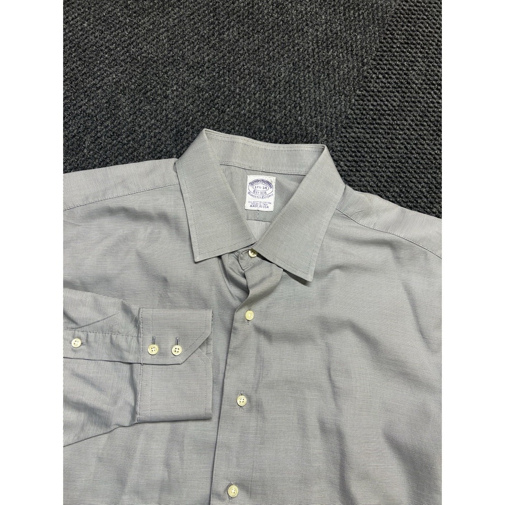 Brooks Brothers Makers Button Up Shirt Mens 17.5 Grey Made In USA  Egyptian Cott